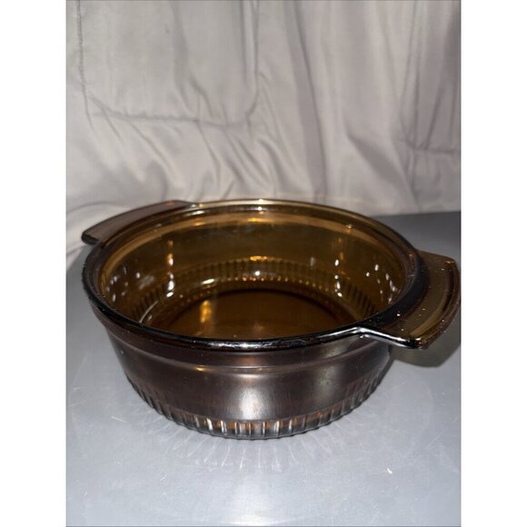 Vintage Anchor Hocking 2 qt Amber Glass Ribbed Casserole Dish 1438 NO LID - Picture 11 of 16